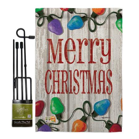 GARDENCONTROL 13 x 18.5 in. Bright Merry Christmas Winter Vertical Double Sided Garden Flag Set with Banner Pole GA4131031